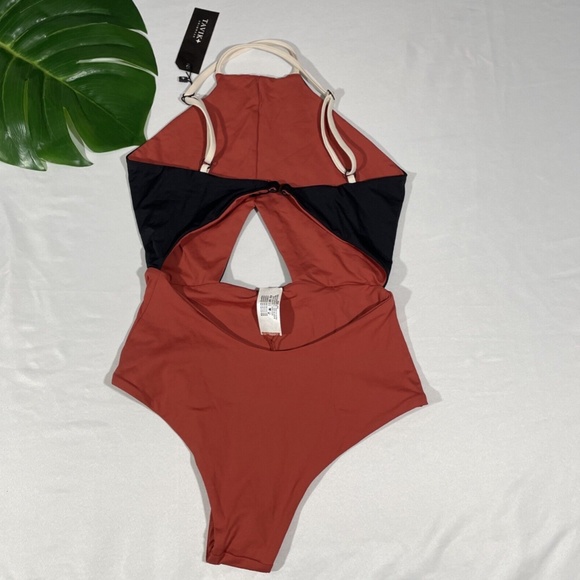 NWT TAVIK‎ [ XS ] Lela Colorblock Cut-Out One Piece Swimsuit in Rust/ Black - Picture 8 of 13